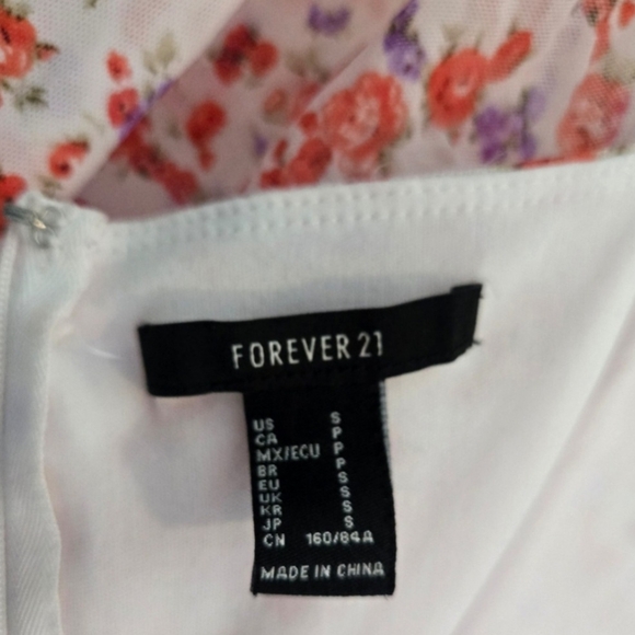 Forever 21 Multicolor Floral Long Sleeve Fitted Dress With Sheer Sleeves, Small - Picture 5 of 6